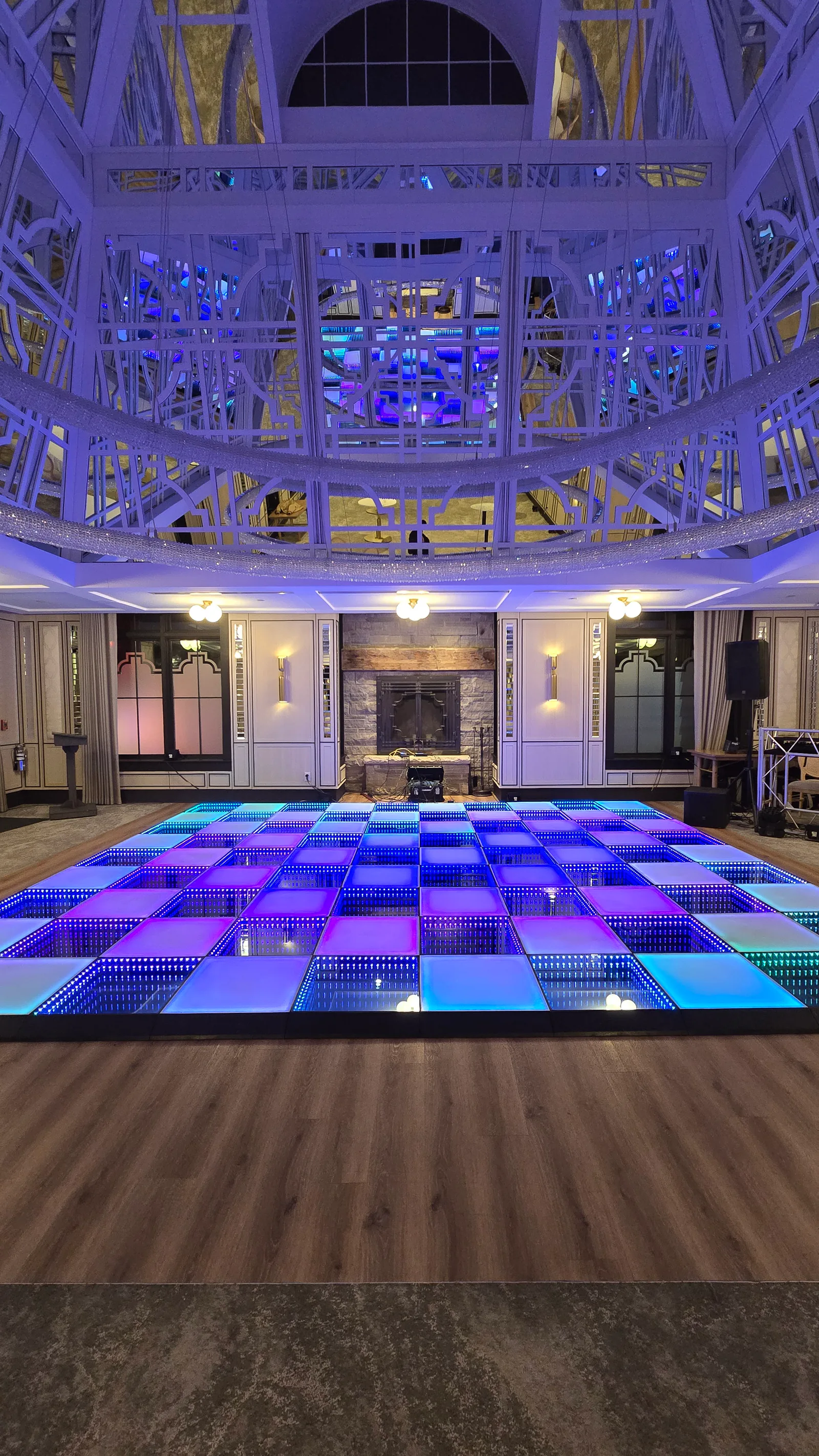 Infinity LED dance floor installed in a mirrored event room