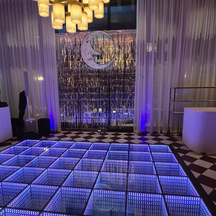 Blue infinity LED dance floor in an art-deco room in Englewood
